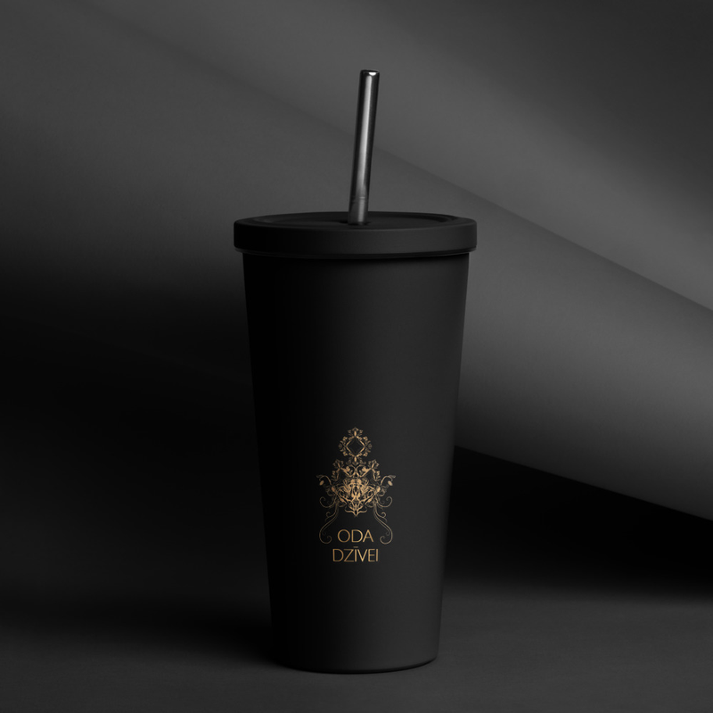 "Oda Dzīvei" fanu glāze (ar salmiņu un vāku / melna)